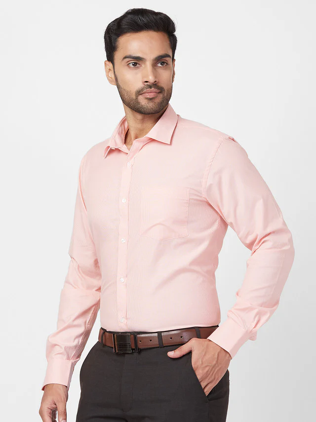 Park Avenue Men Orange Self Design Slim Fit Full Sleeve Semi Cut Away Collar Shirt - Image 3