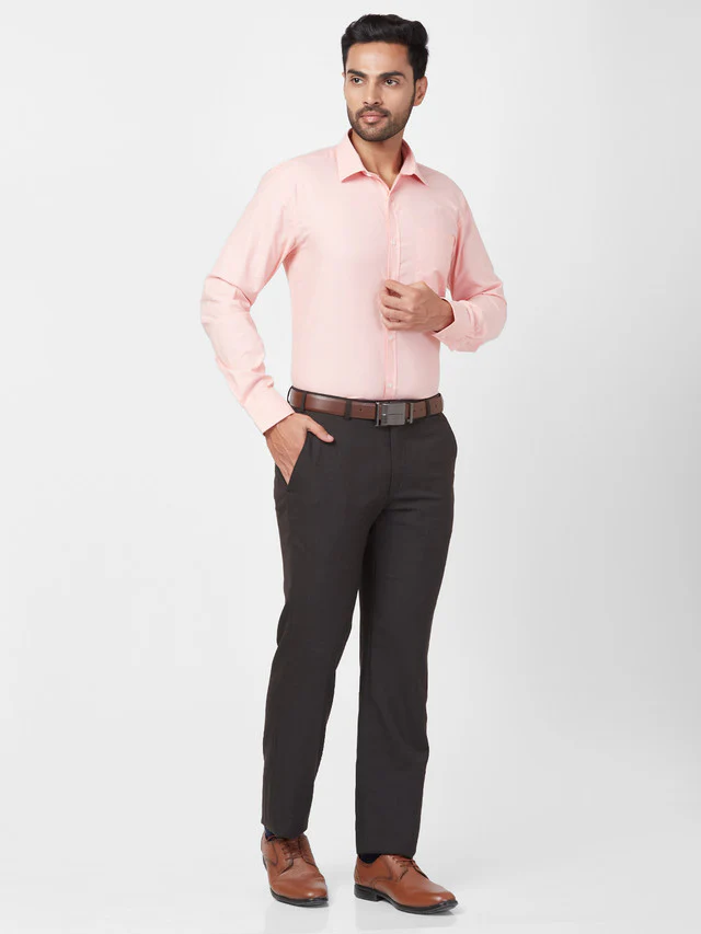 Park Avenue Men Orange Self Design Slim Fit Full Sleeve Semi Cut Away Collar Shirt - Image 6