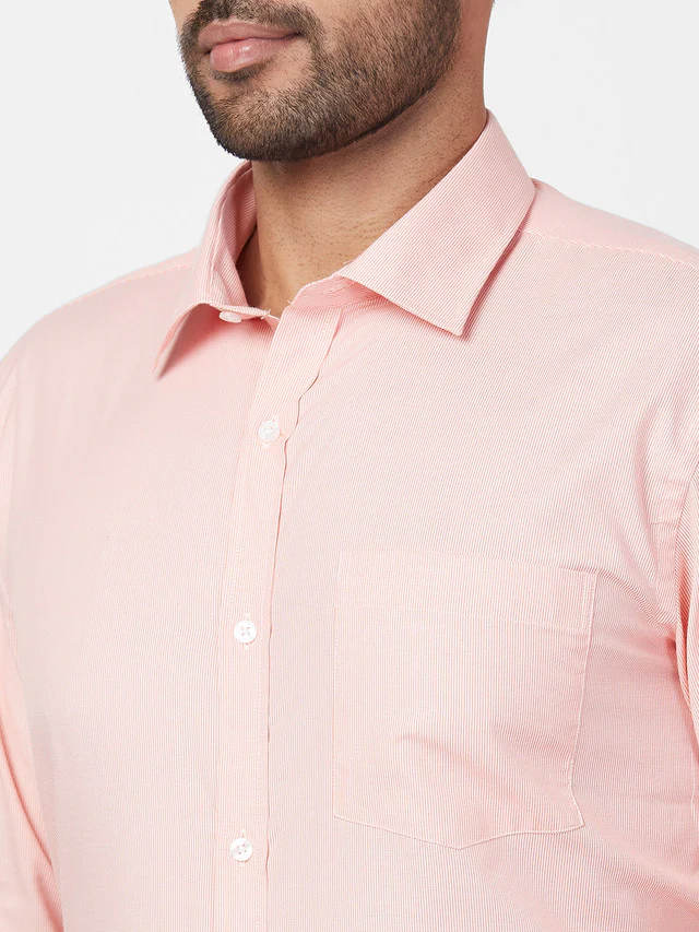 Park Avenue Men Orange Self Design Slim Fit Full Sleeve Semi Cut Away Collar Shirt - Image 7