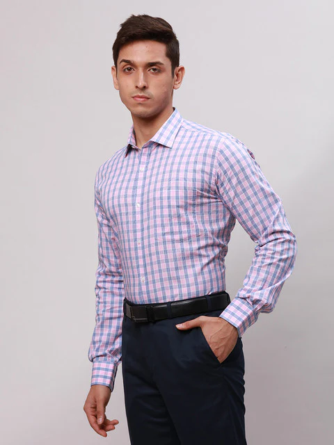 Park Avenue Men Blue Checks Slim Fit Cotton Formal Shirt - Image 3