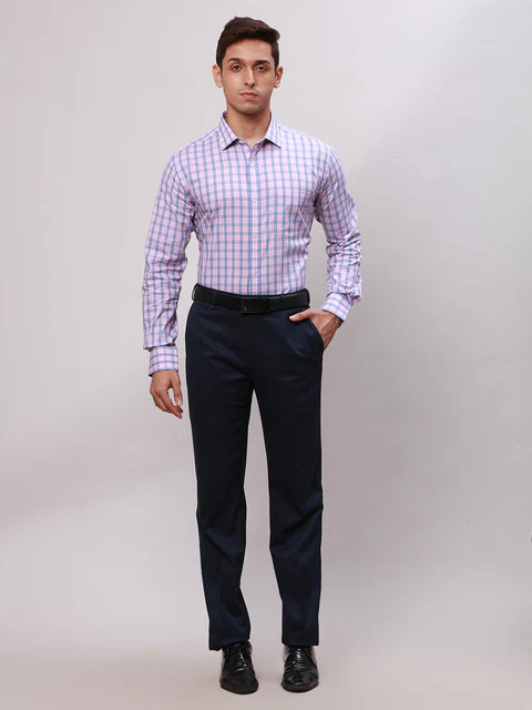 Park Avenue Men Blue Checks Slim Fit Cotton Formal Shirt - Image 5