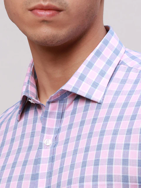 Park Avenue Men Blue Checks Slim Fit Cotton Formal Shirt - Image 6