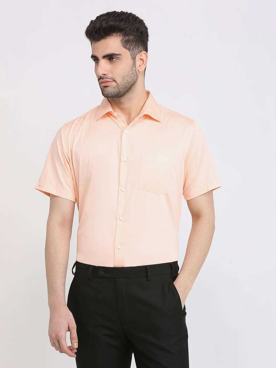 Park Avenue Men Orange Solid Regular Fit Cotton Shirt