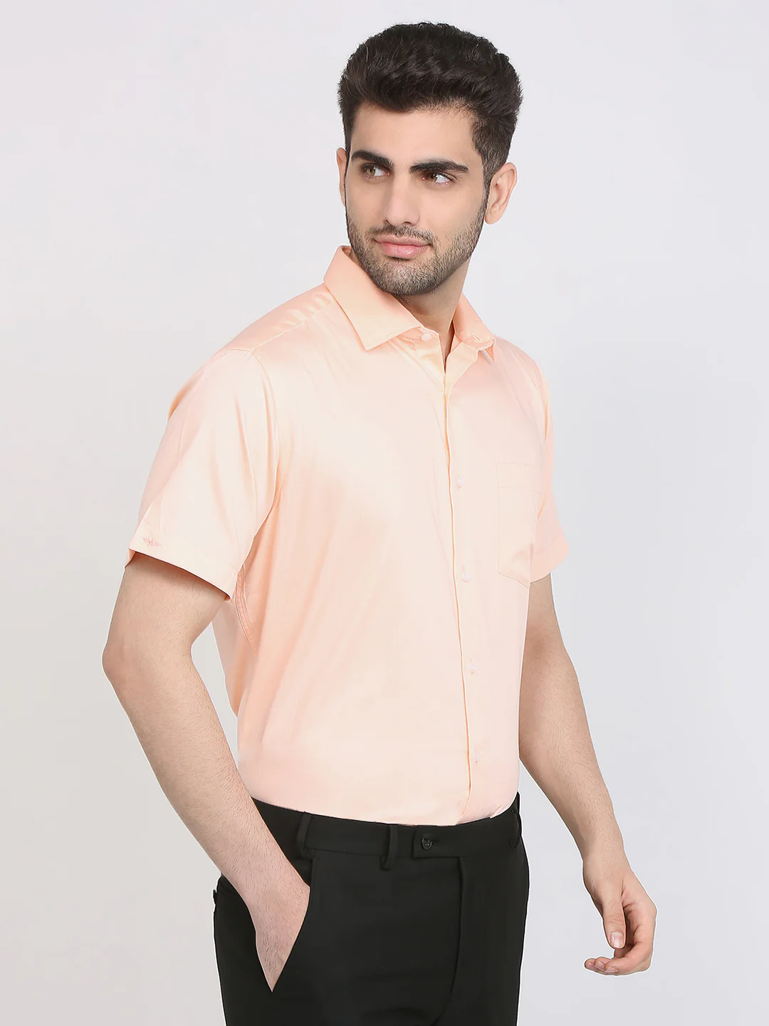 Park Avenue Men Orange Solid Regular Fit Cotton Shirt - Image 3