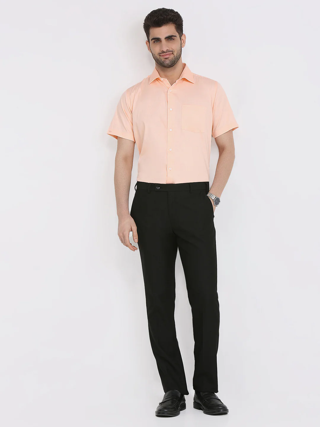 Park Avenue Men Orange Solid Regular Fit Cotton Shirt - Image 5