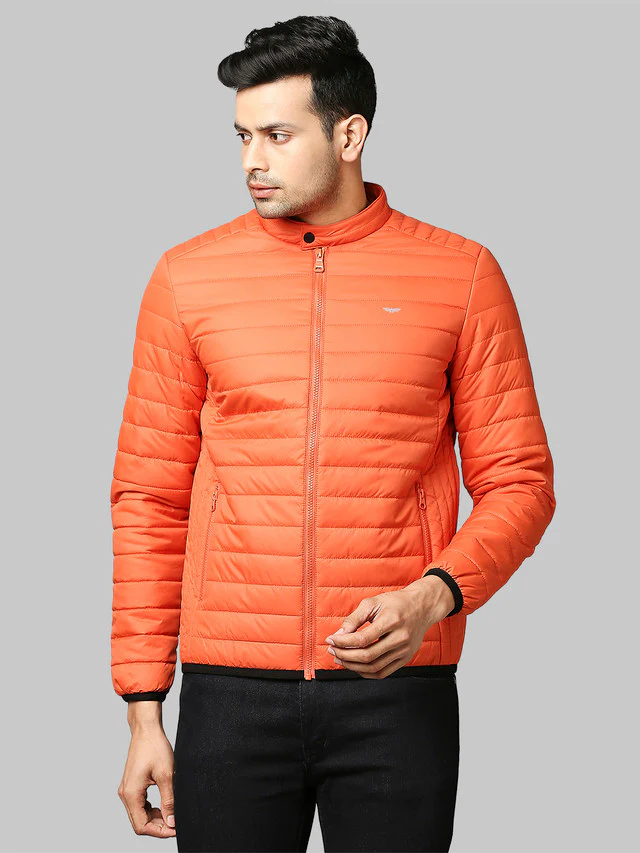 Park Avenue Men Orange Solid Regular Fit Full Sleeve Round Neck Jacket