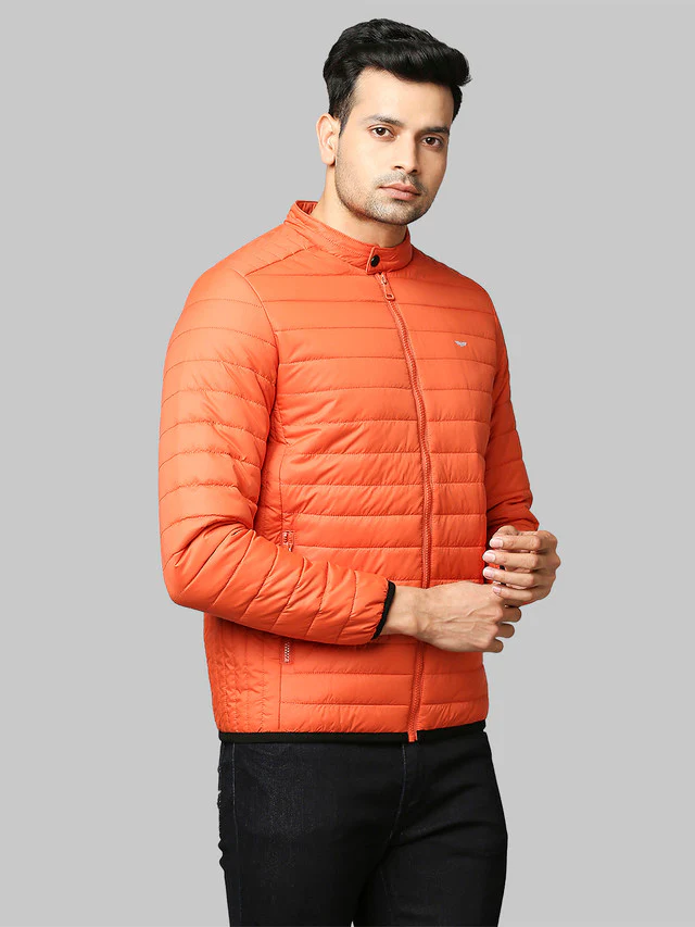 Park Avenue Men Orange Solid Regular Fit Full Sleeve Round Neck Jacket - Image 2