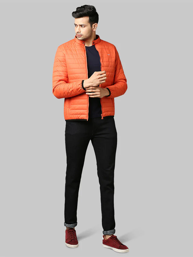 Park Avenue Men Orange Solid Regular Fit Full Sleeve Round Neck Jacket - Image 5