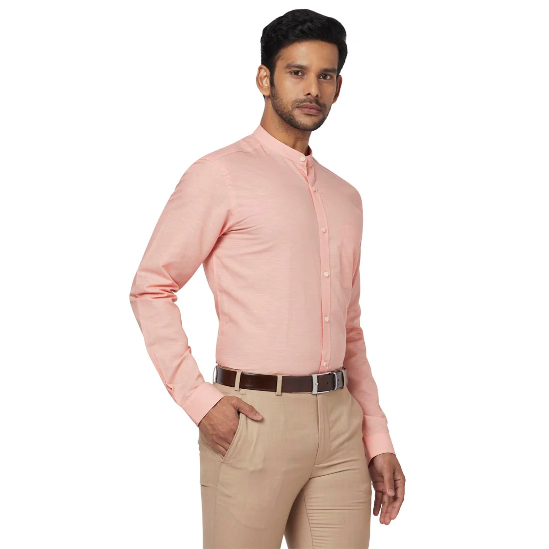 Park Avenue Men Orange Solid Slim Fit Cotton Blend Piping Neck Shirt - Image 2