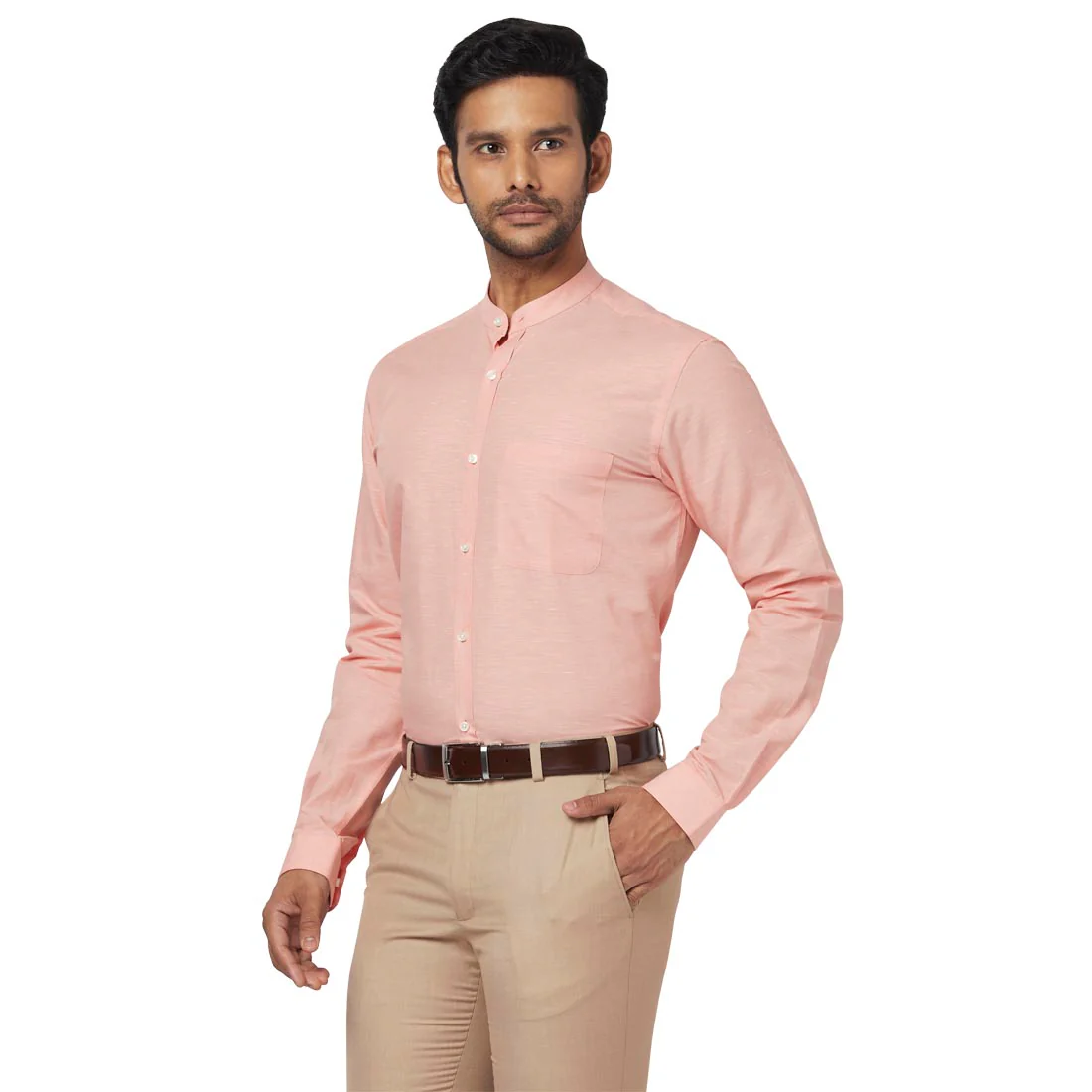 Park Avenue Men Orange Solid Slim Fit Cotton Blend Piping Neck Shirt - Image 3