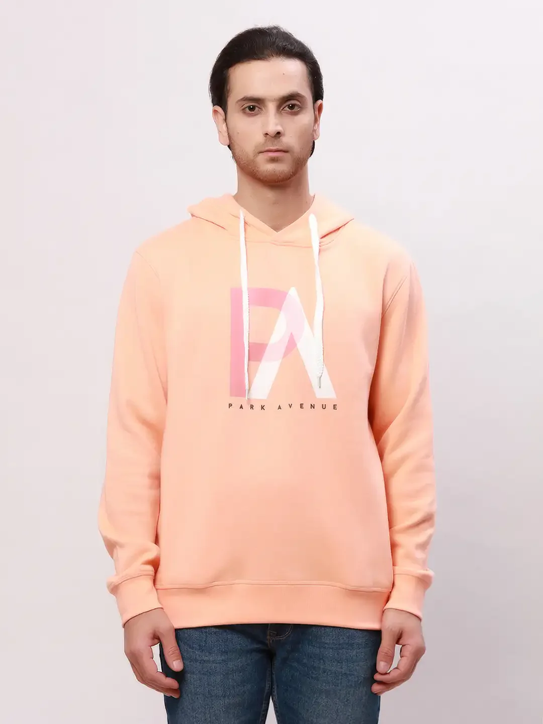 Park Avenue Men Orange Solid Slim Fit Cotton Blend Sweatshirt