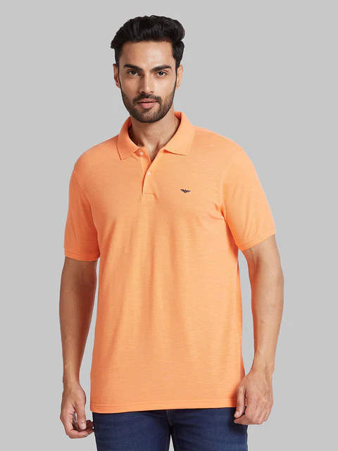 Park Avenue Men Orange Solid Slim Fit Cotton Blend T-Shirt