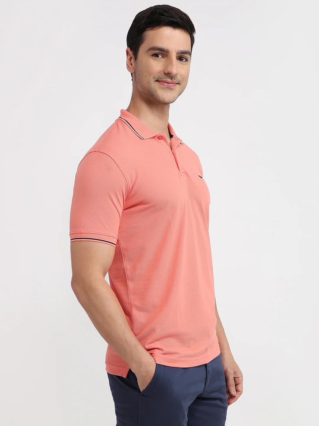 Park Avenue Men Orange Slim Fit Solid Polo Neck Collar T-Shirt - Image 3