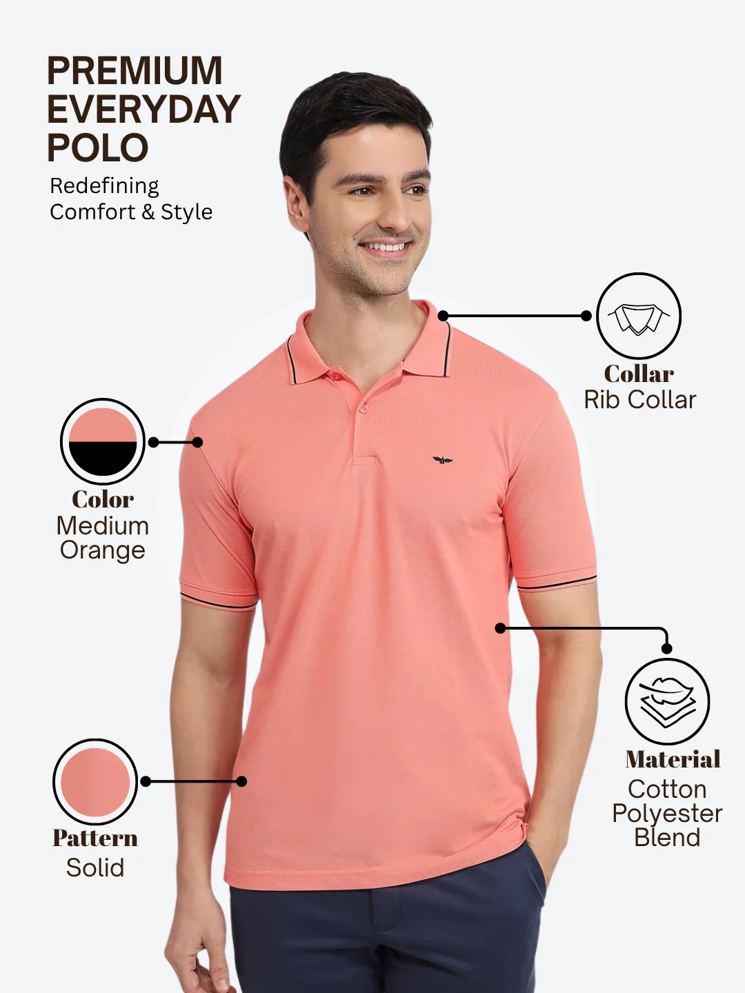 Park Avenue Men Orange Slim Fit Solid Polo Neck Collar T-Shirt - Image 4