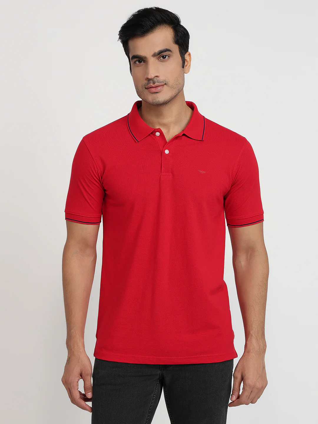 Park Avenue Men Orange Solid Slim Fit Cotton Blend T-shirt