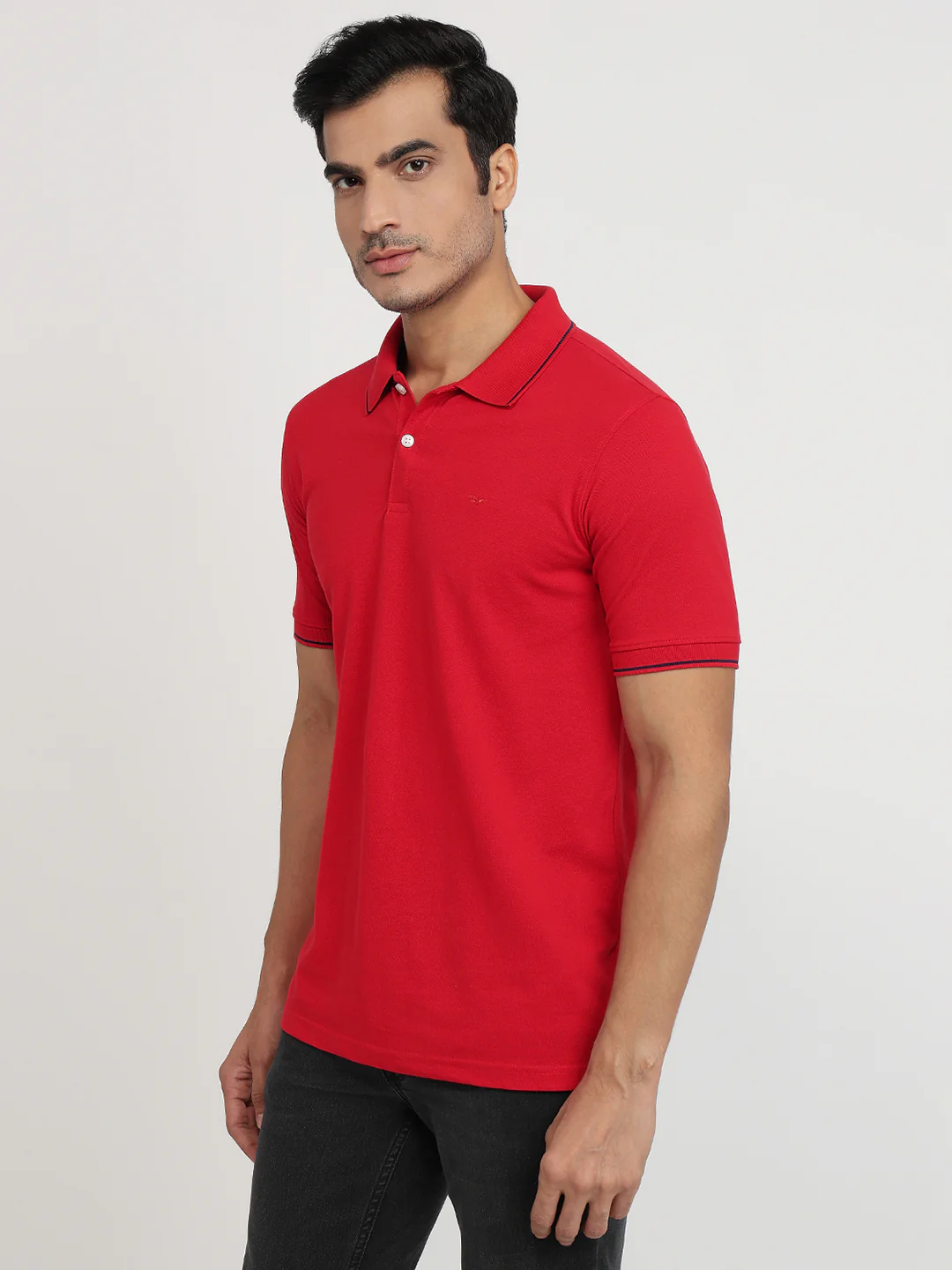 Park Avenue Men Orange Solid Slim Fit Cotton Blend T-shirt - Image 2