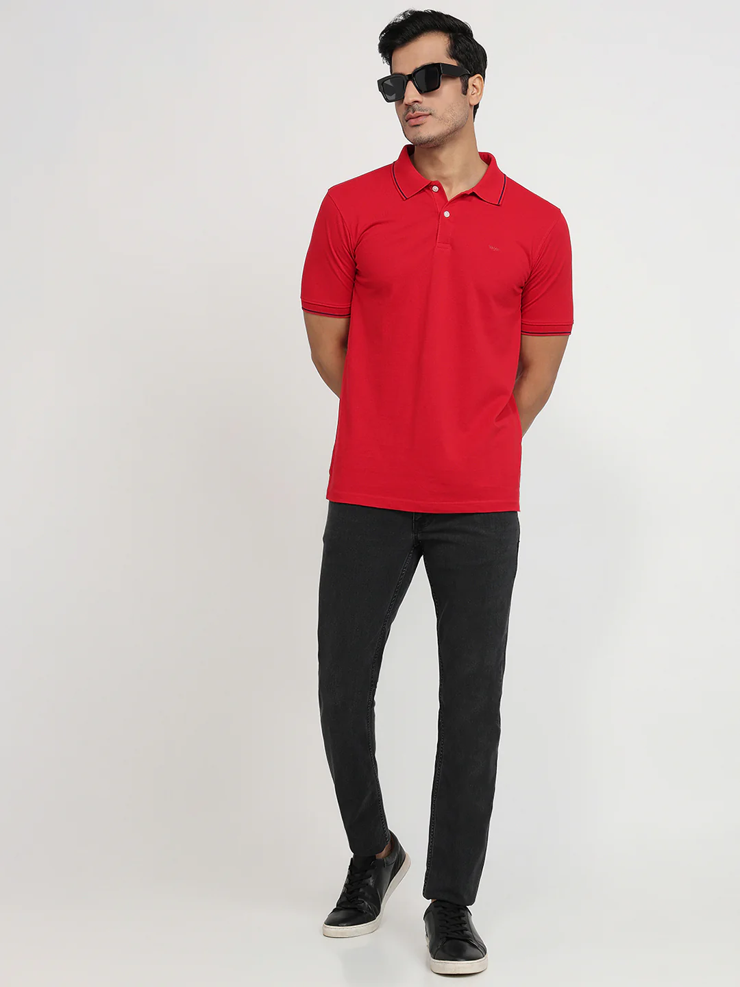 Park Avenue Men Orange Solid Slim Fit Cotton Blend T-shirt - Image 6