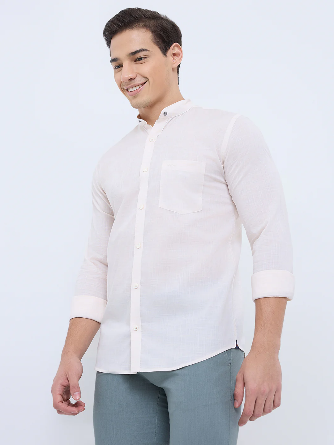 Park Avenue Men Orange Solid Slim Fit Cotton Casual Shirt - Image 2