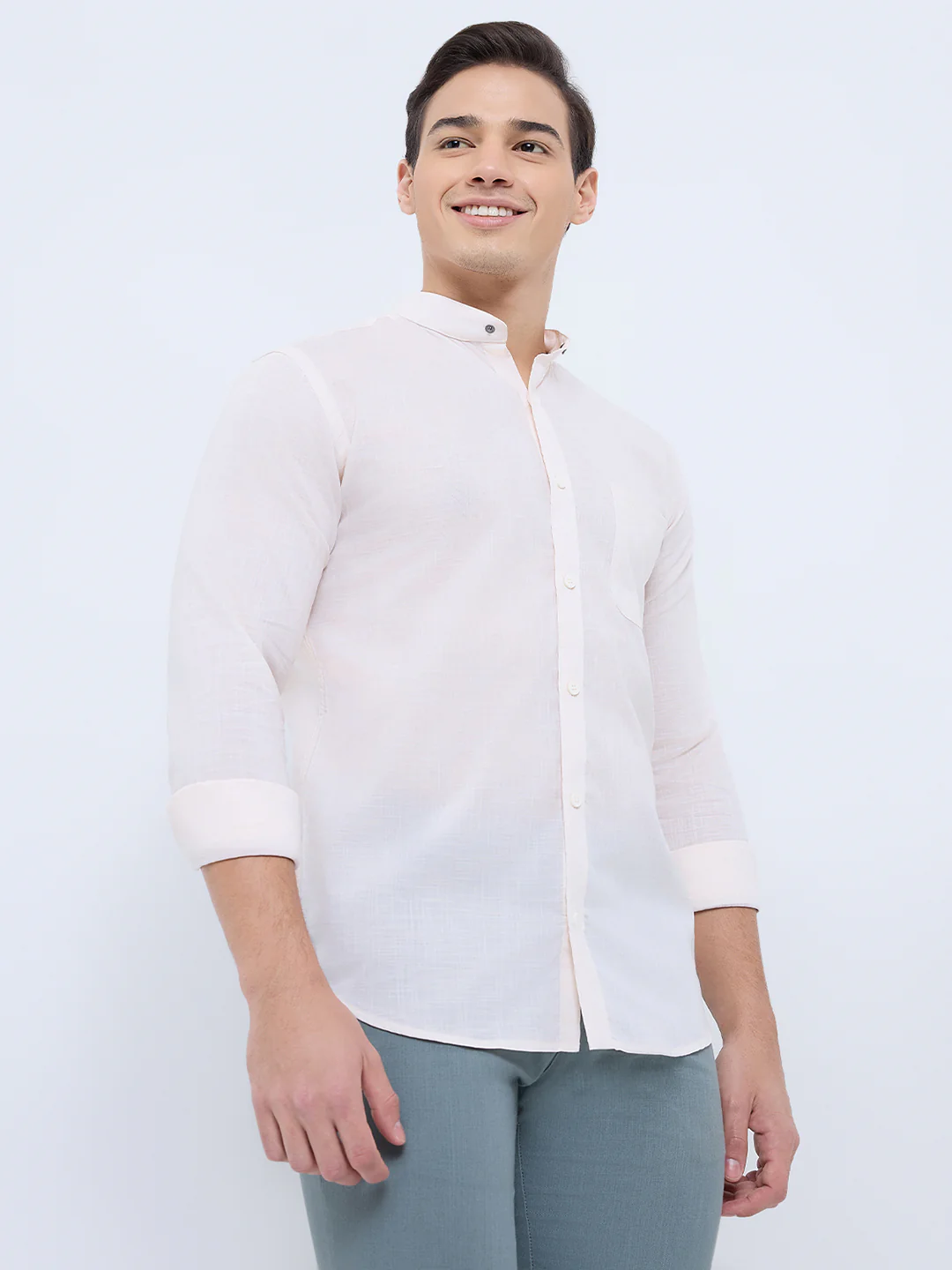 Park Avenue Men Orange Solid Slim Fit Cotton Casual Shirt - Image 3