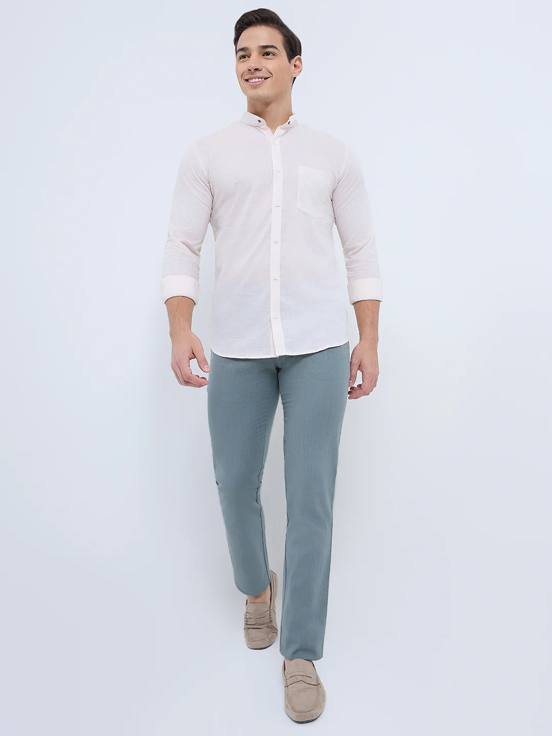 Park Avenue Men Orange Solid Slim Fit Cotton Casual Shirt - Image 5