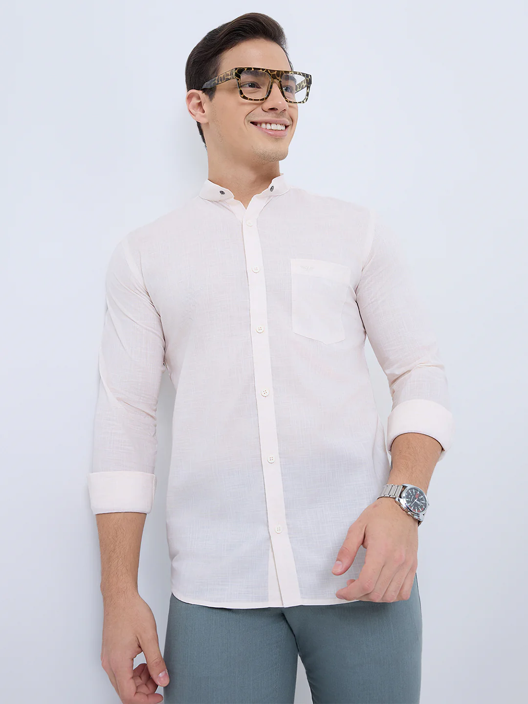 Park Avenue Men Orange Solid Slim Fit Cotton Casual Shirt - Image 6