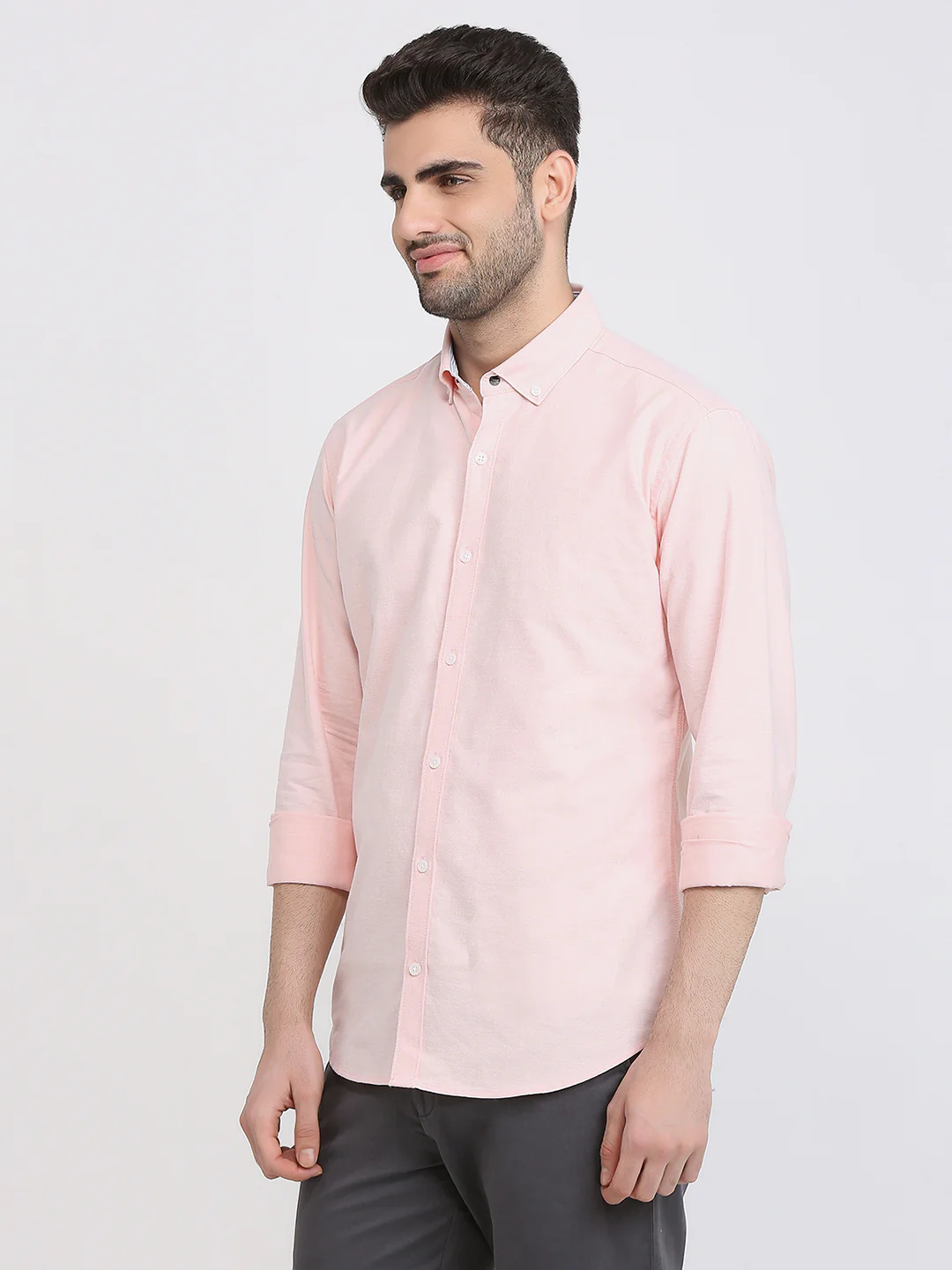 Park Avenue Men Orange Solid Slim Fit Cotton Full Sleeve Casual Shirt - Image 2