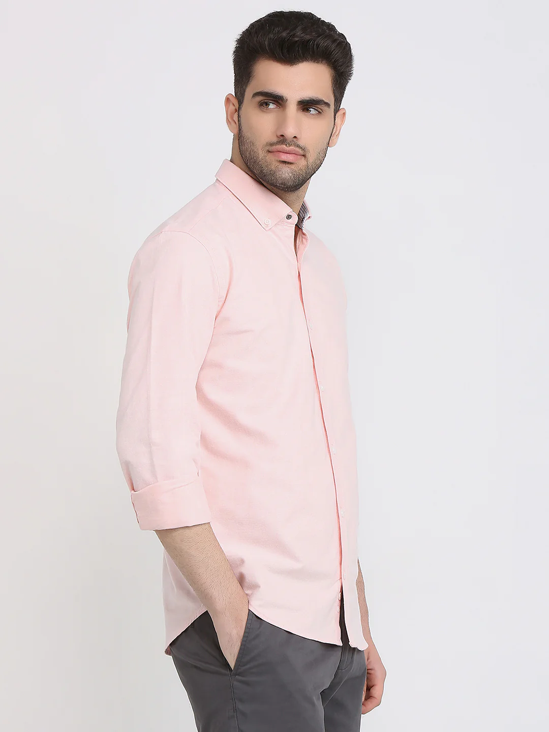 Park Avenue Men Orange Solid Slim Fit Cotton Full Sleeve Casual Shirt - Image 3