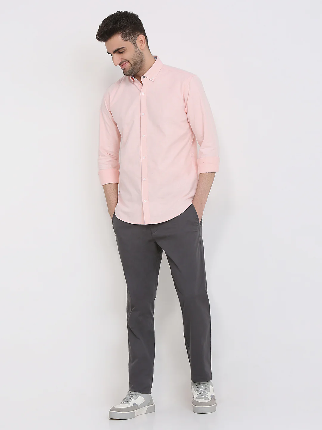Park Avenue Men Orange Solid Slim Fit Cotton Full Sleeve Casual Shirt - Image 5