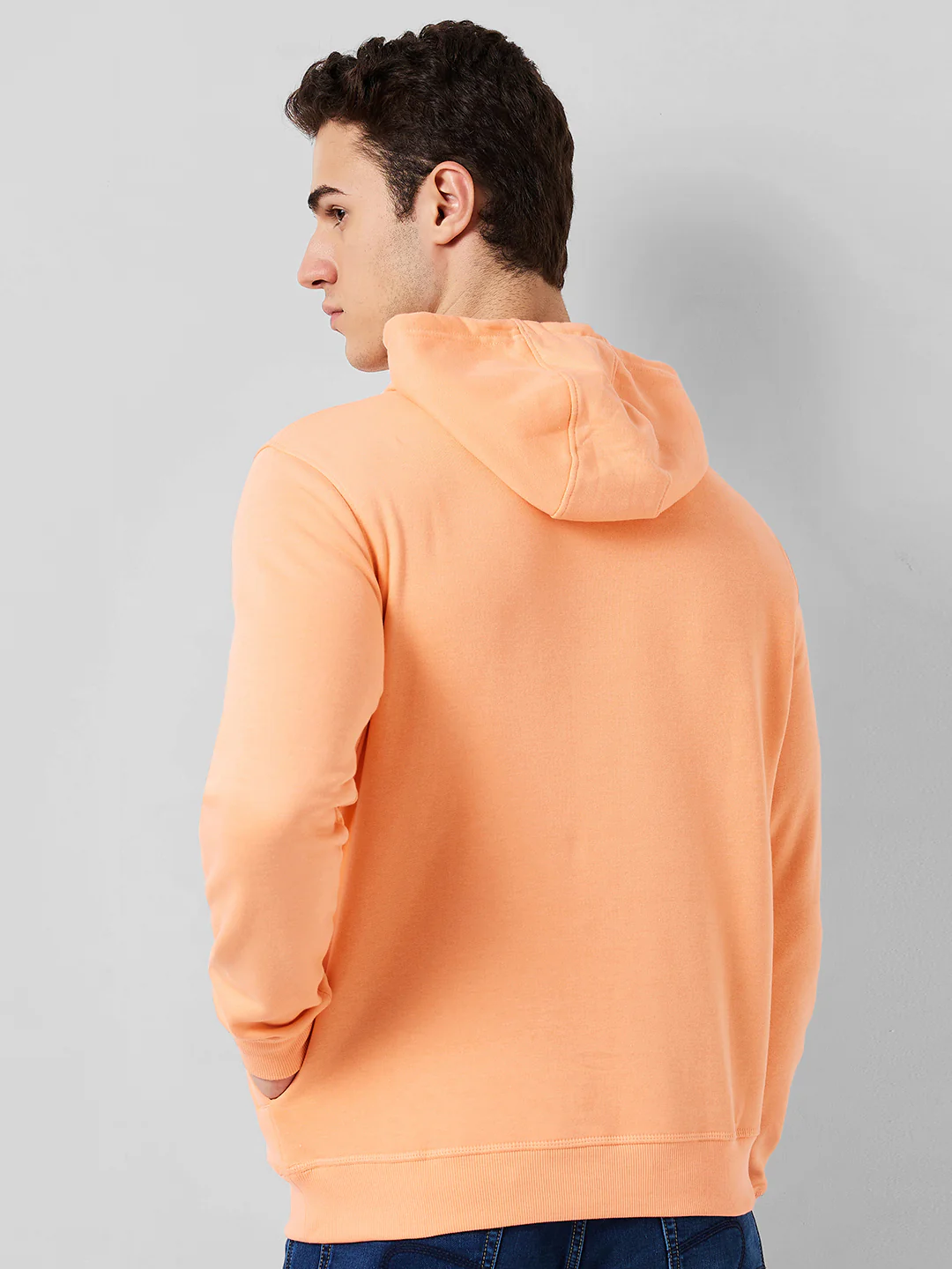 Park Avenue Men Orange Solid Slim Fit Polyester Blend Sweatshirt - Image 3