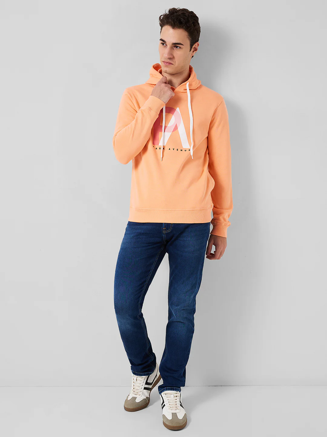 Park Avenue Men Orange Solid Slim Fit Polyester Blend Sweatshirt - Image 4