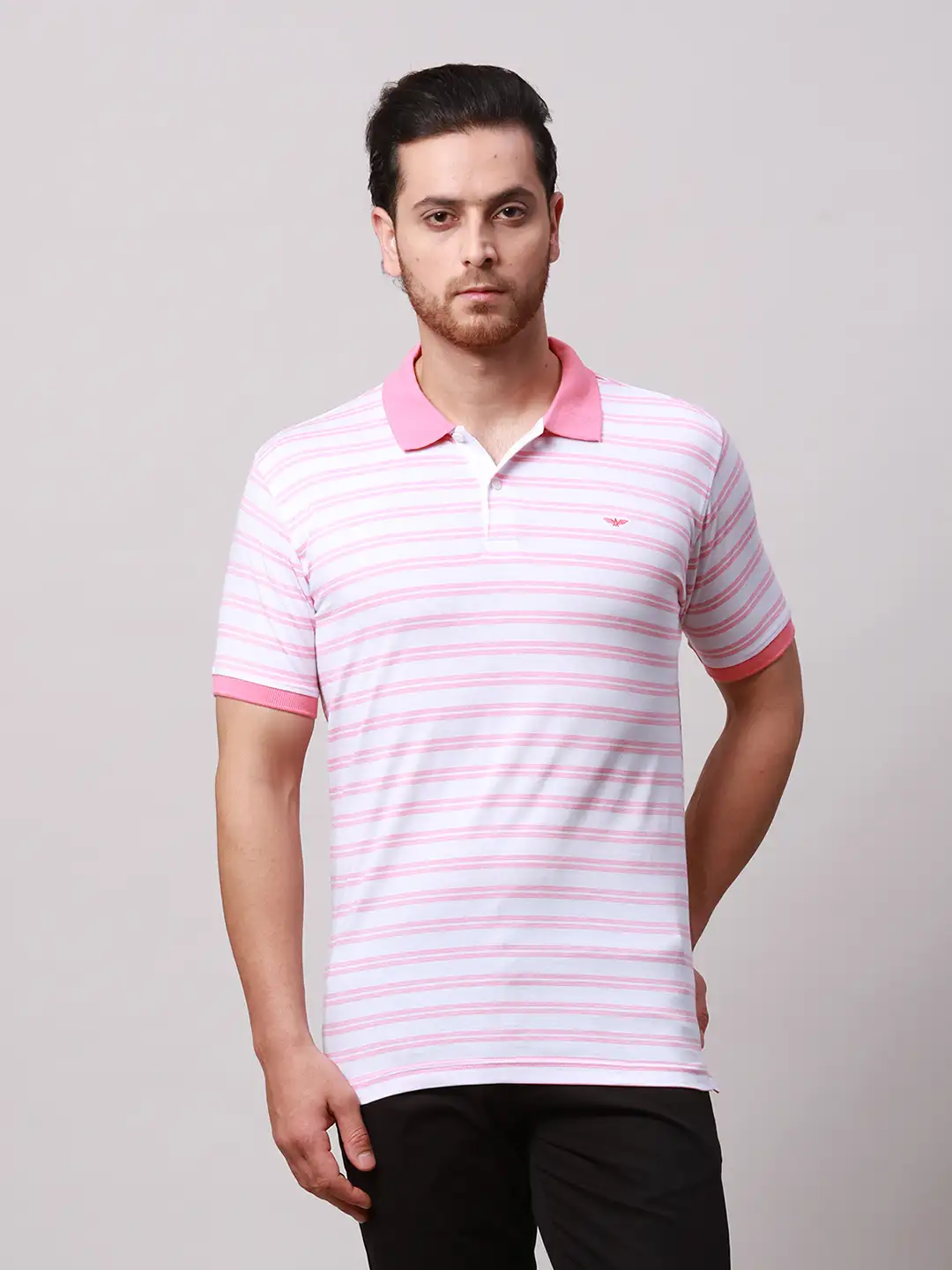 Park Avenue Men Orange Stripe Slim Fit Cotton Blend T-Shirt
