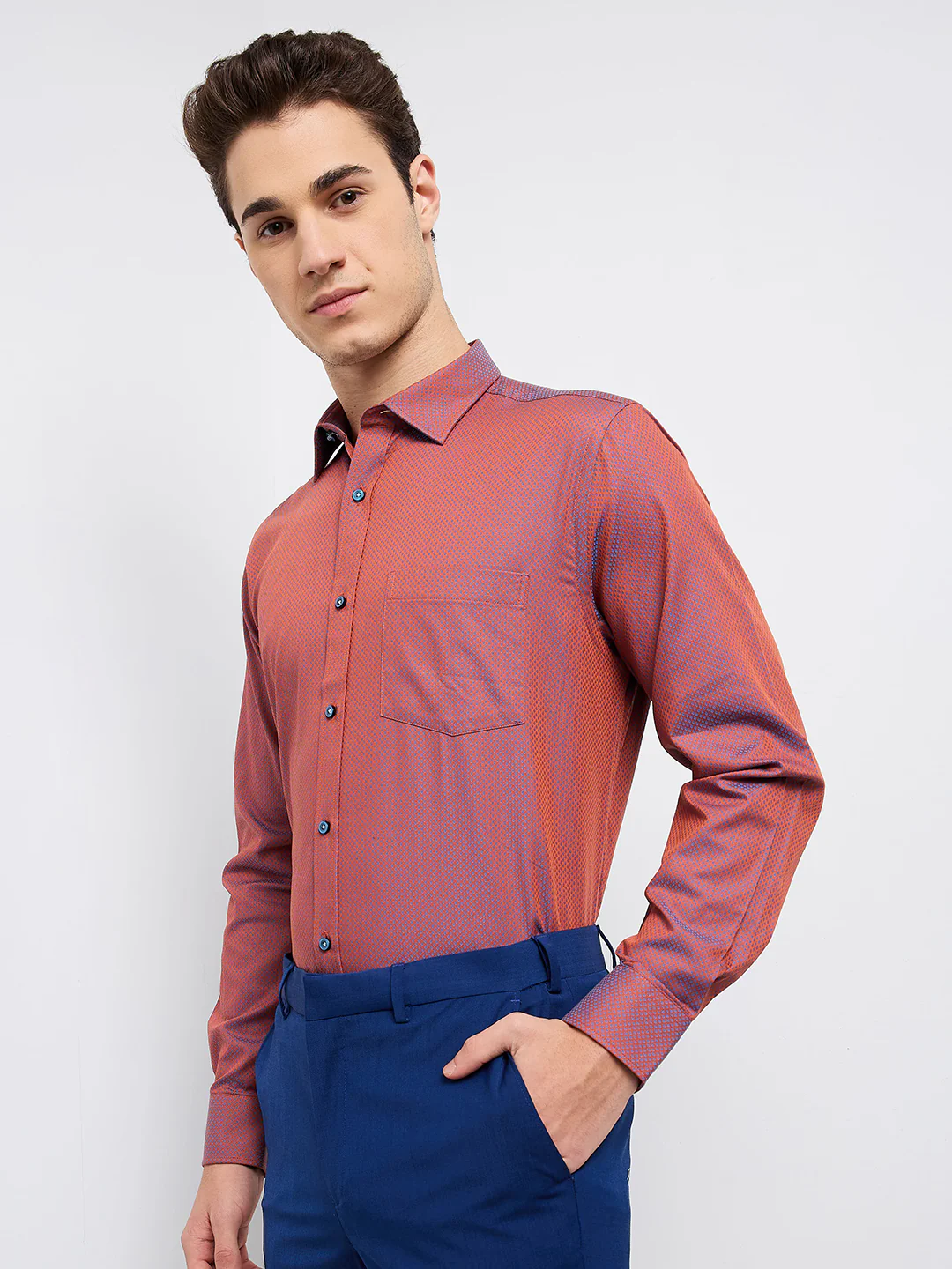 Park Avenue Men Orange Structure Regular Fit Cotton Shirt - Image 3