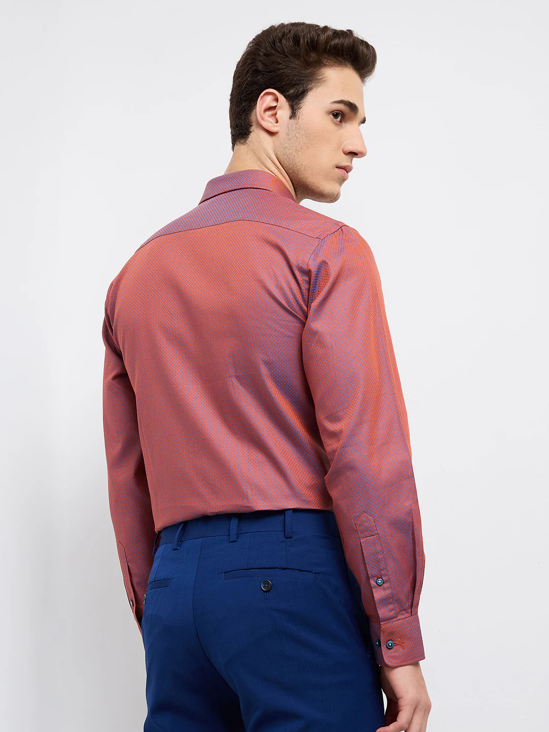 Park Avenue Men Orange Structure Regular Fit Cotton Shirt - Image 4