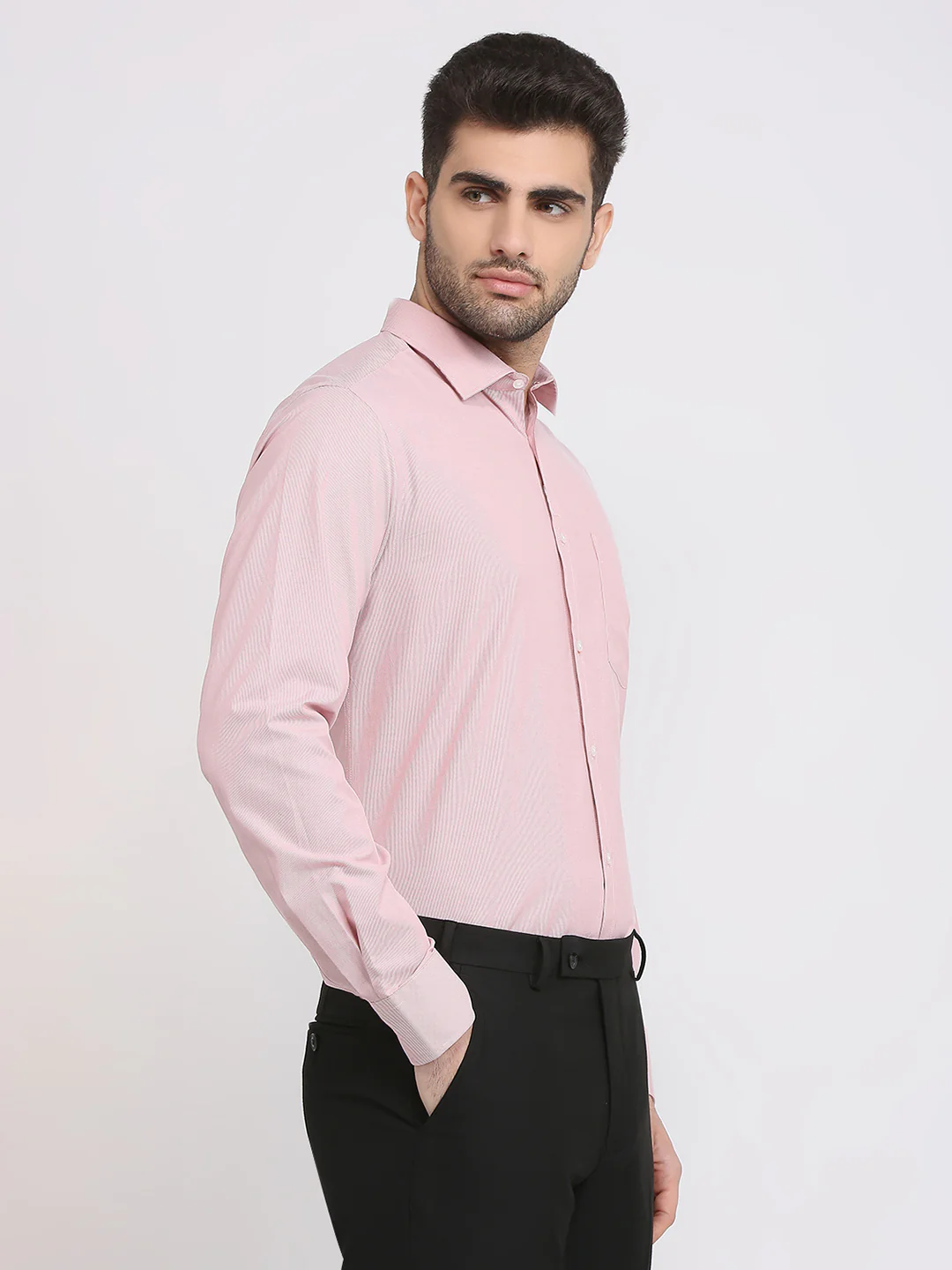 Park Avenue Men Orange Structure Slim Fit Cotton Blend Formal Shirt - Image 3