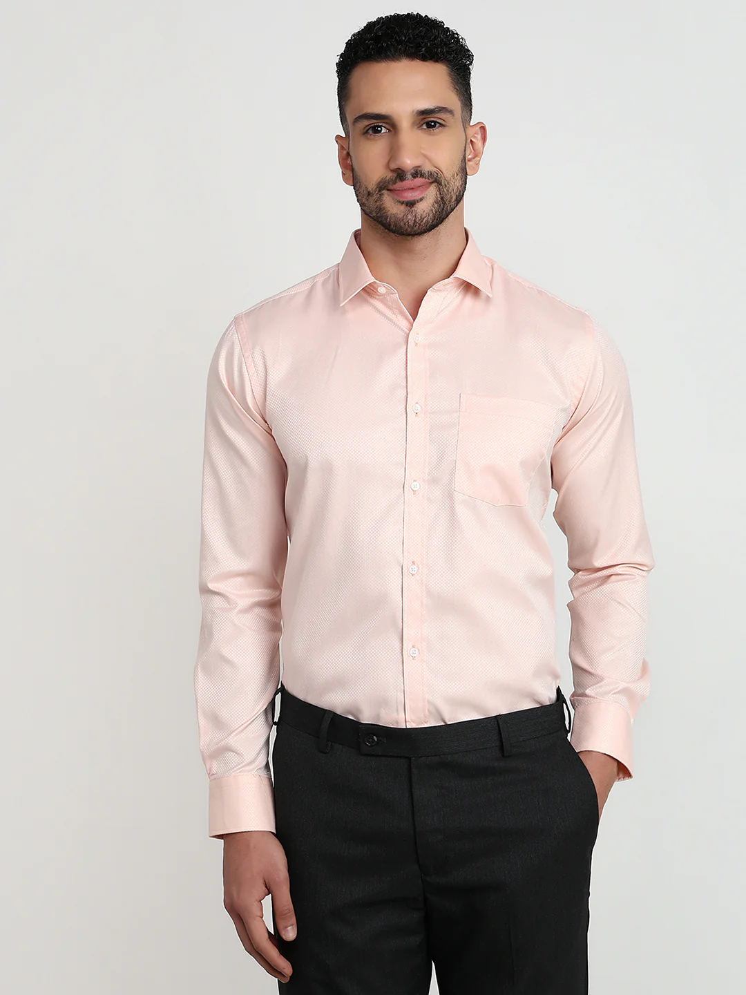 Park Avenue Men Orange Structure Slim Fit Cotton Blend Shirt