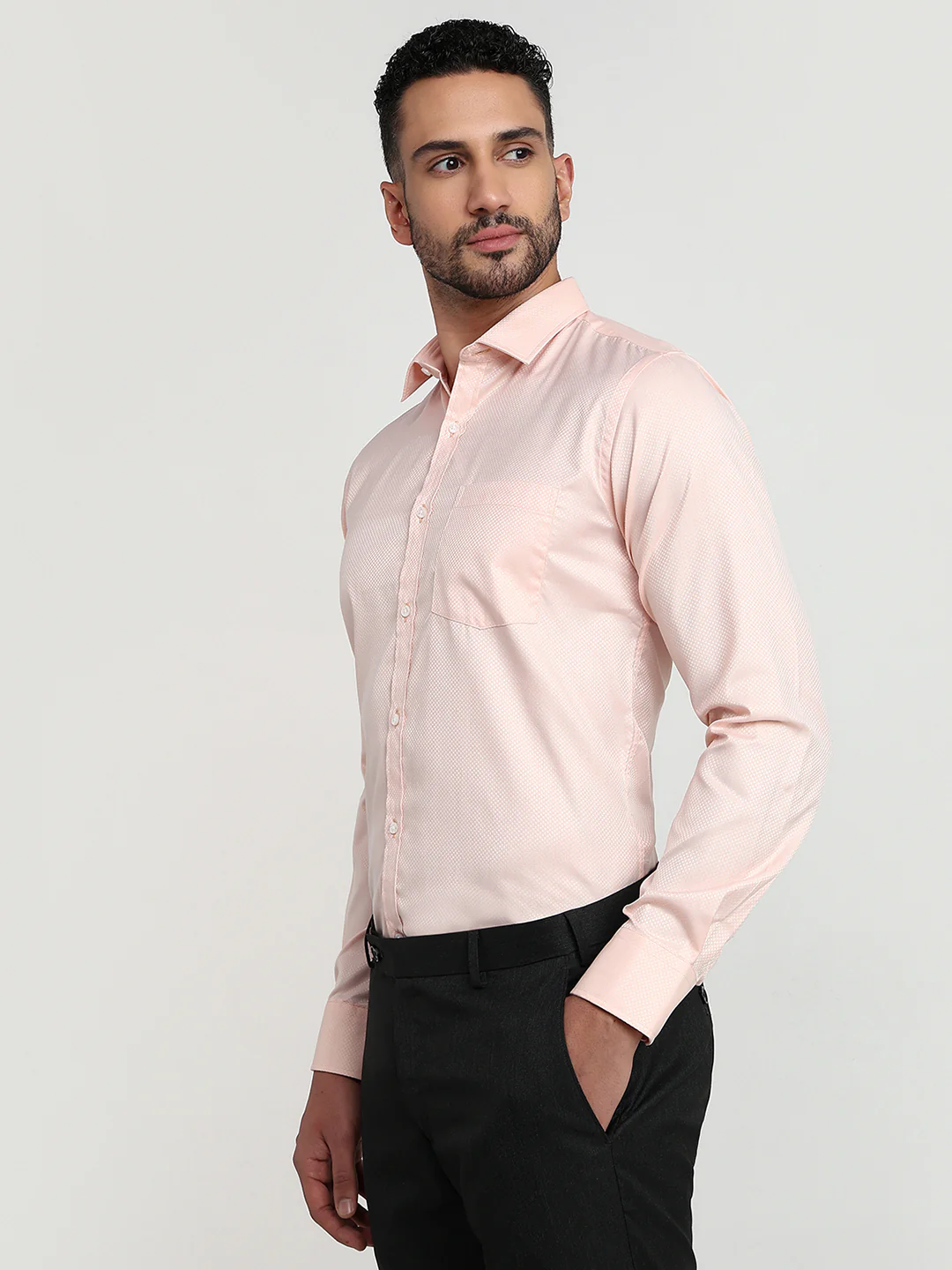 Park Avenue Men Orange Structure Slim Fit Cotton Blend Shirt - Image 2