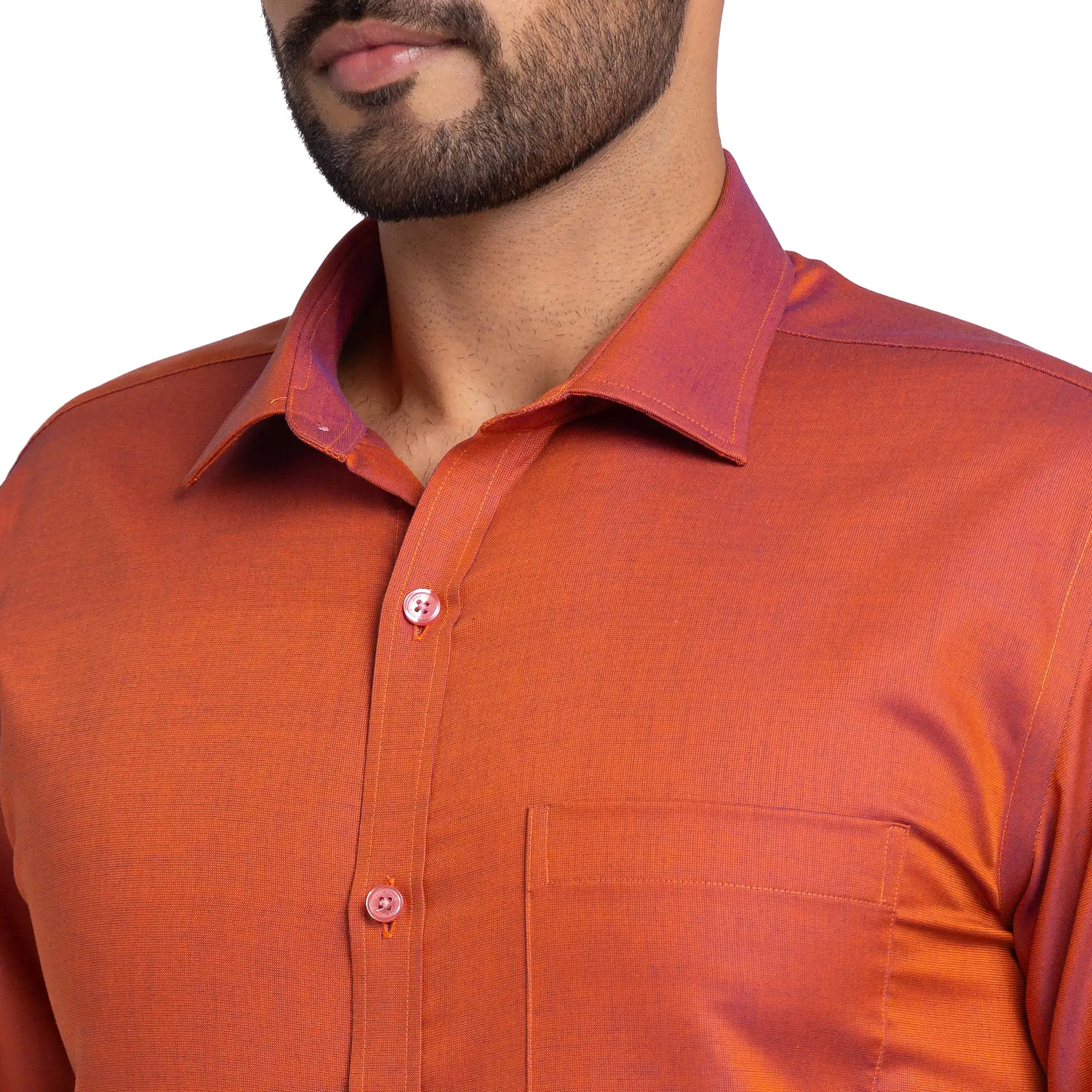 Park Avenue Men Orange Structure Slim Fit Cotton Cut Away Collar Shirt - Image 6