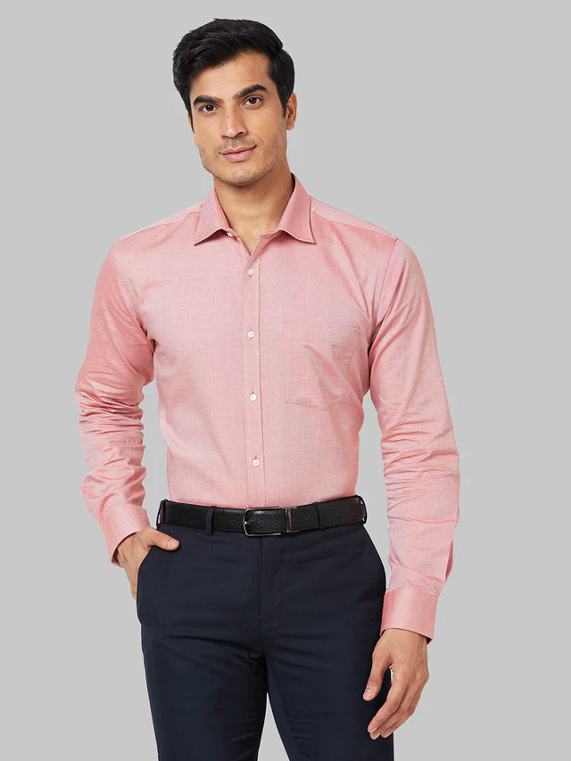 Park Avenue Men Orange Structure Slim Fit Cotton Shirt