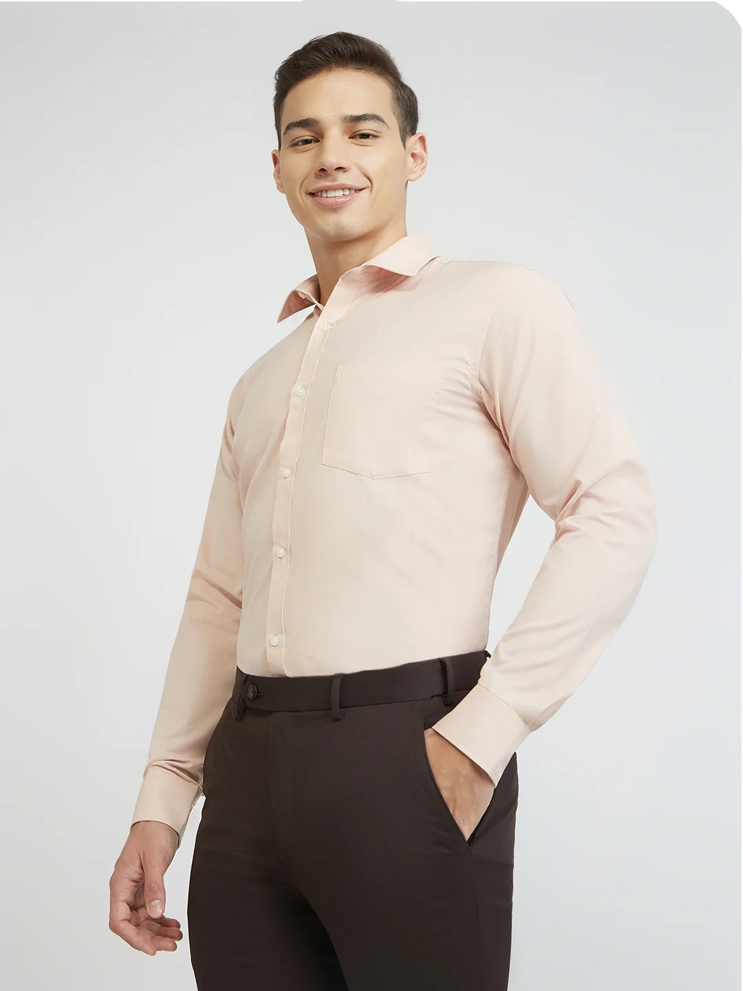 Park Avenue Men Orange Structure Slim Fit Polyester Blend Formal Shirt - Image 3