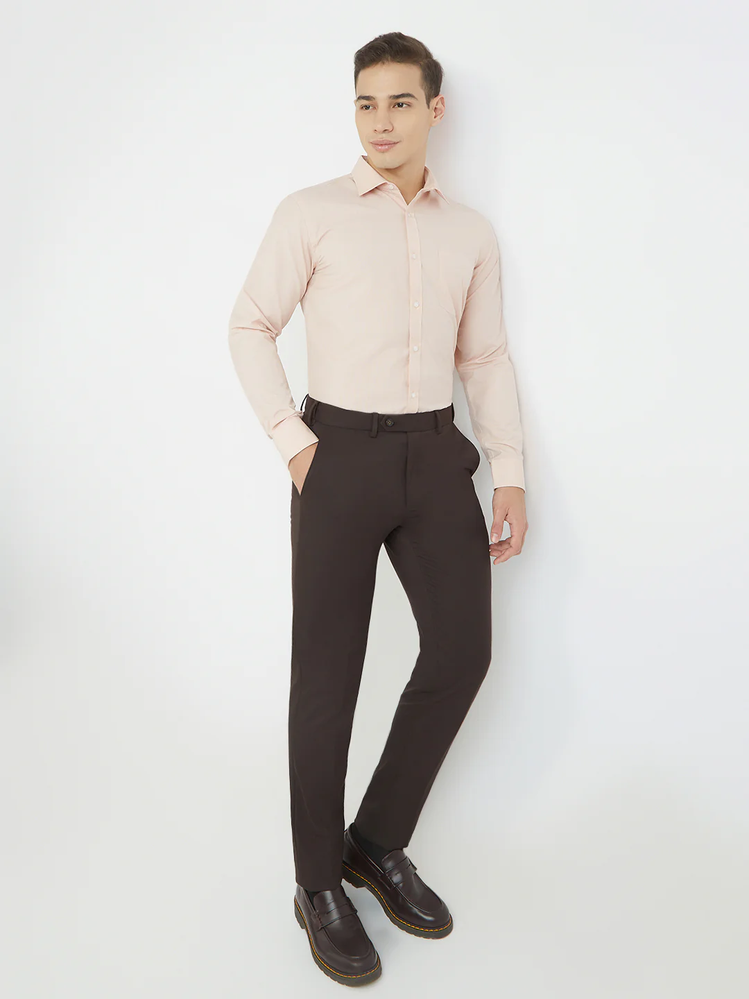 Park Avenue Men Orange Structure Slim Fit Polyester Blend Formal Shirt - Image 5