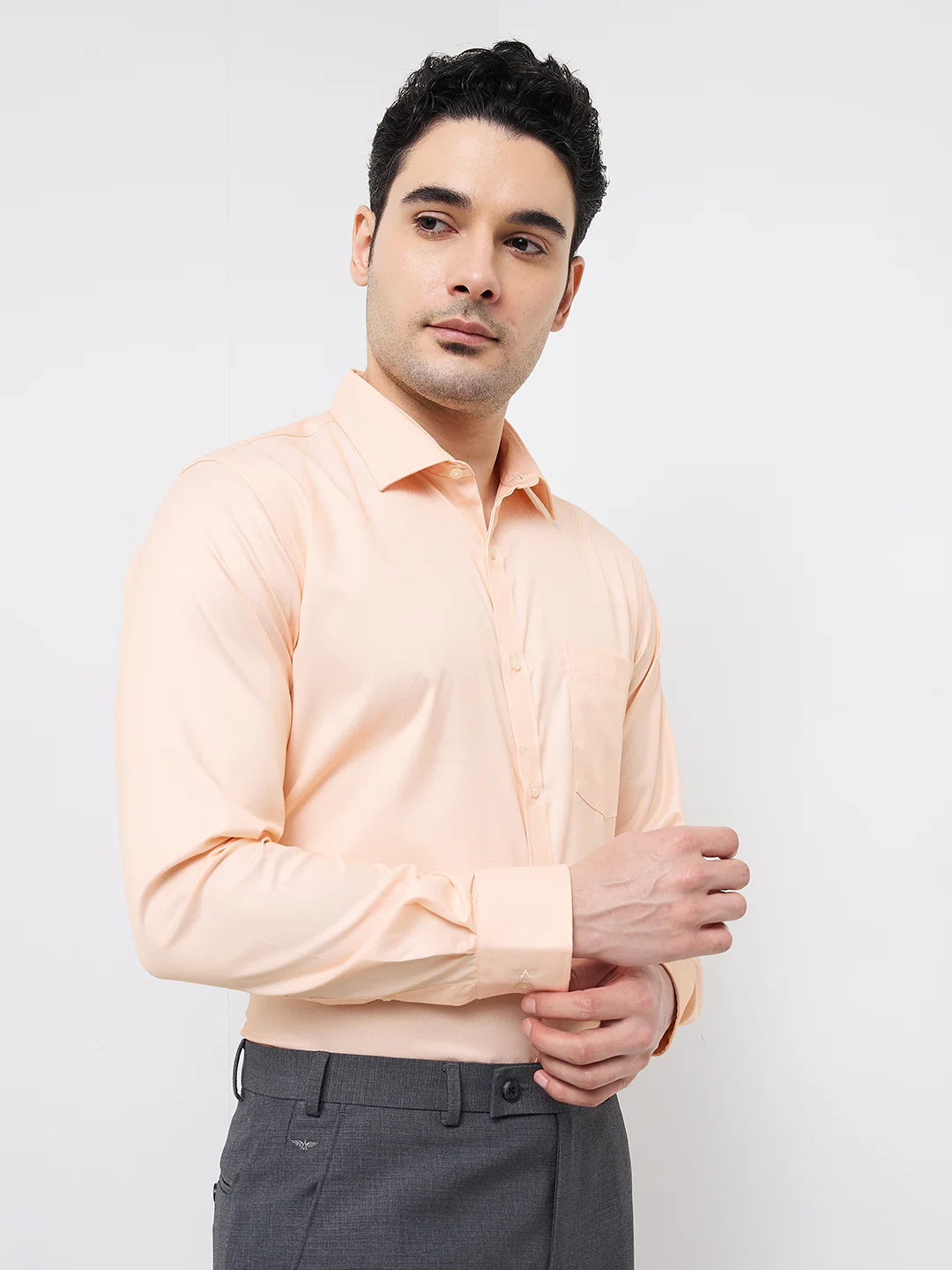 Park Avenue Men Orange Structure Slim Fit Polyester Blend Shirt - Image 2