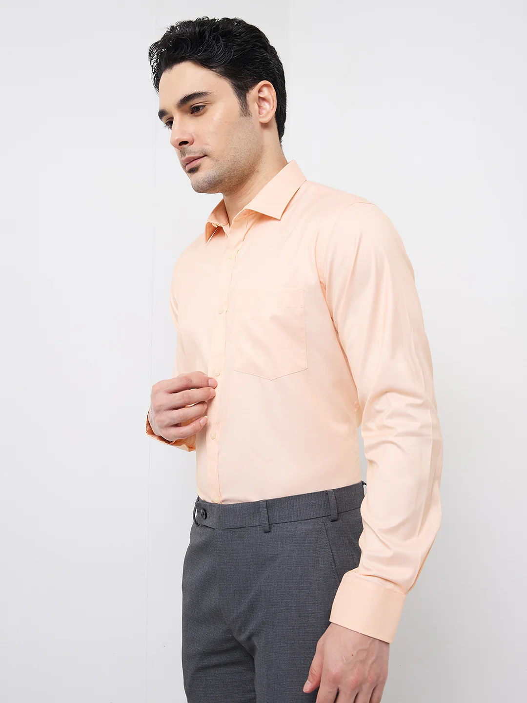 Park Avenue Men Orange Structure Slim Fit Polyester Blend Shirt - Image 3