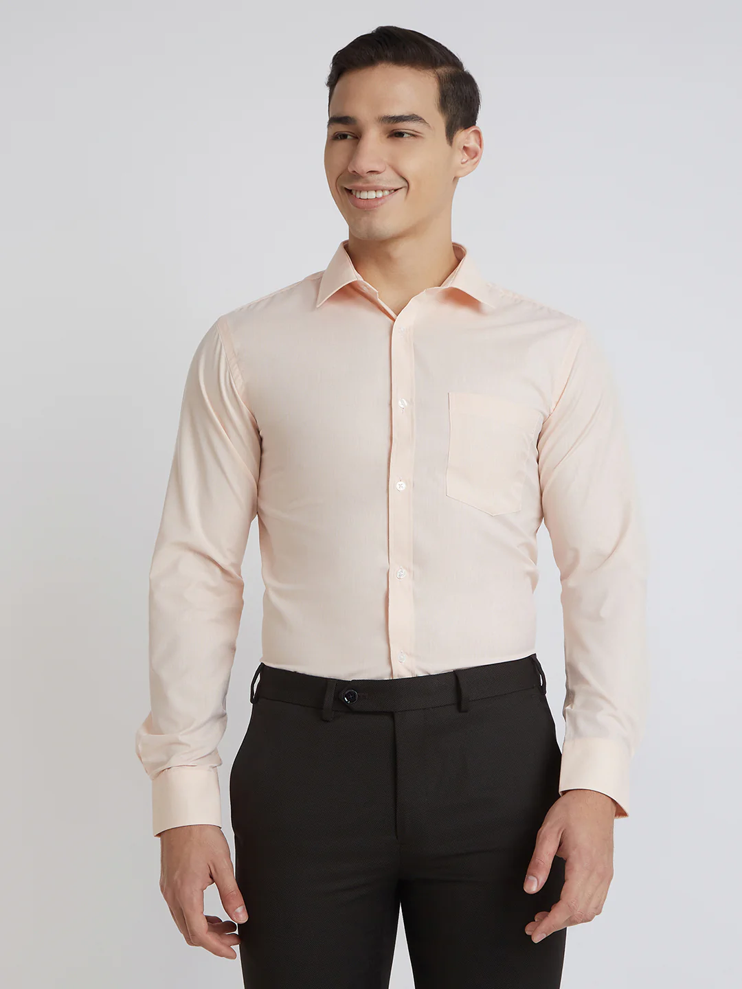 Park Avenue Men Orange Structure Slim Fit Polyester Blend Shirt
