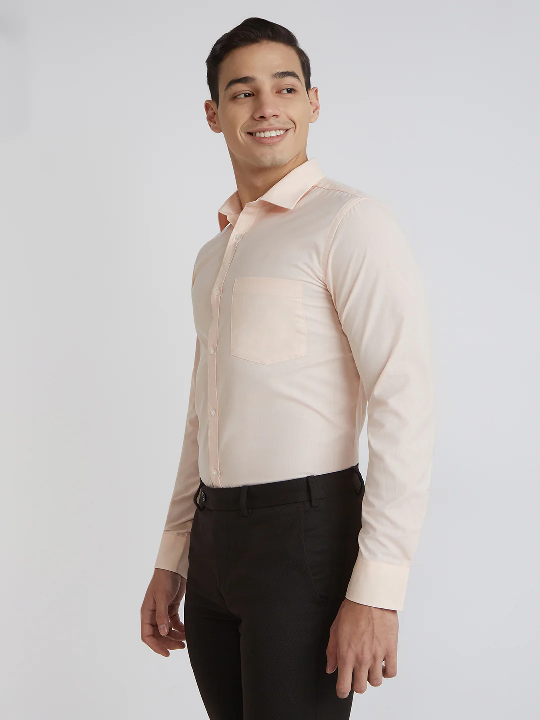 Park Avenue Men Orange Structure Slim Fit Polyester Blend Shirt - Image 3