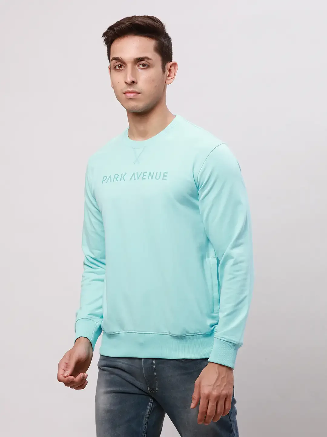 Park Avenue Men Petrol Slim Fit Solid Cotton Sweatshirts - Image 3