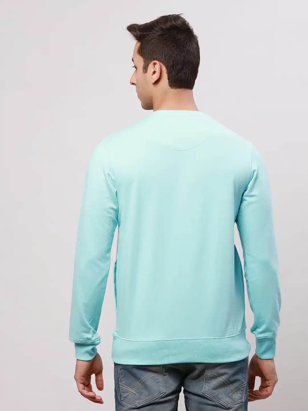 Park Avenue Men Petrol Slim Fit Solid Cotton Sweatshirts - Image 4