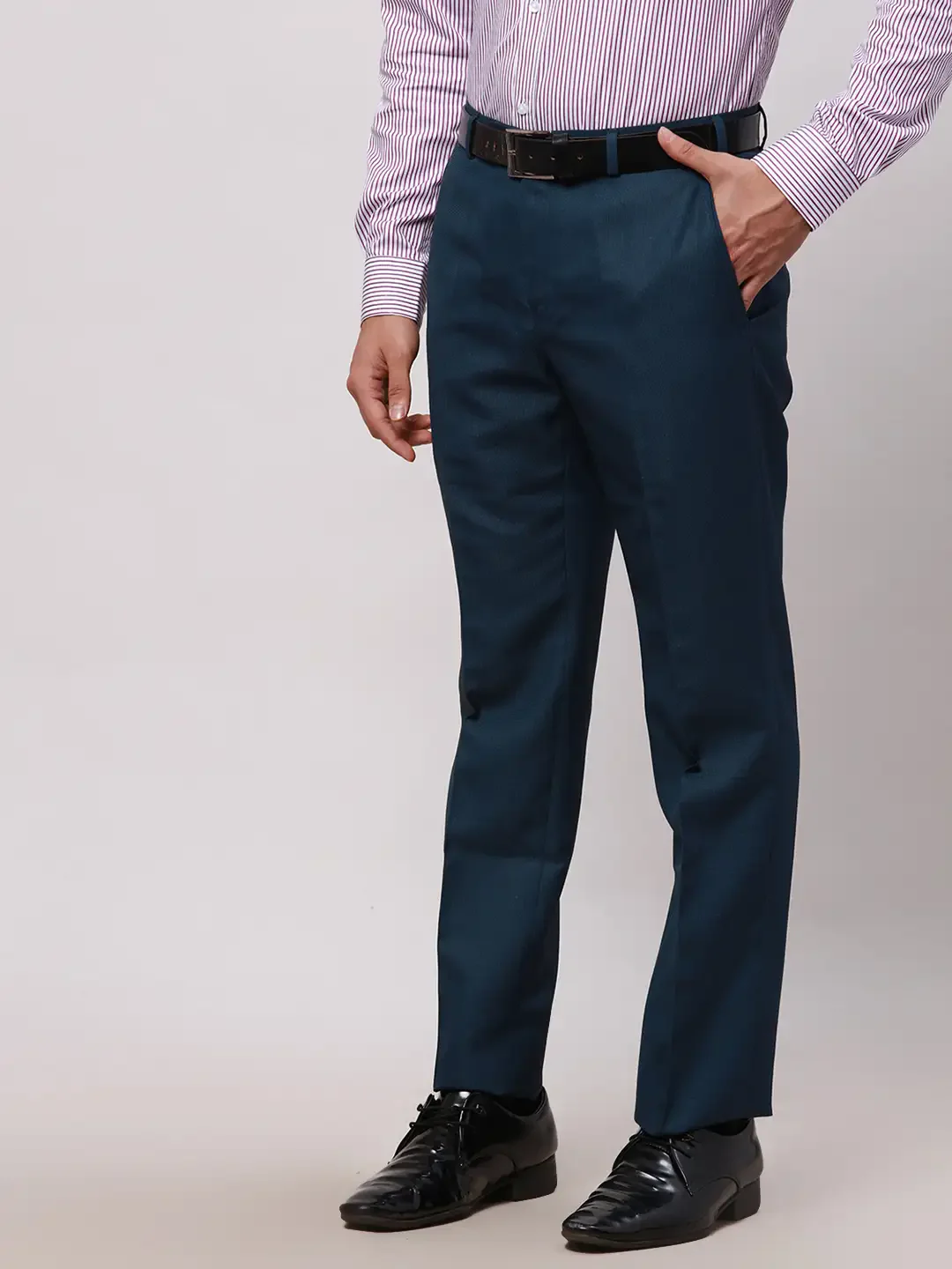 Park Avenue Men Petrol Smart Fit Structure Cotton Trousers - Image 3