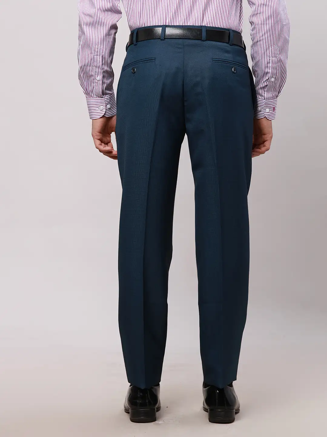 Park Avenue Men Petrol Smart Fit Structure Cotton Trousers - Image 4