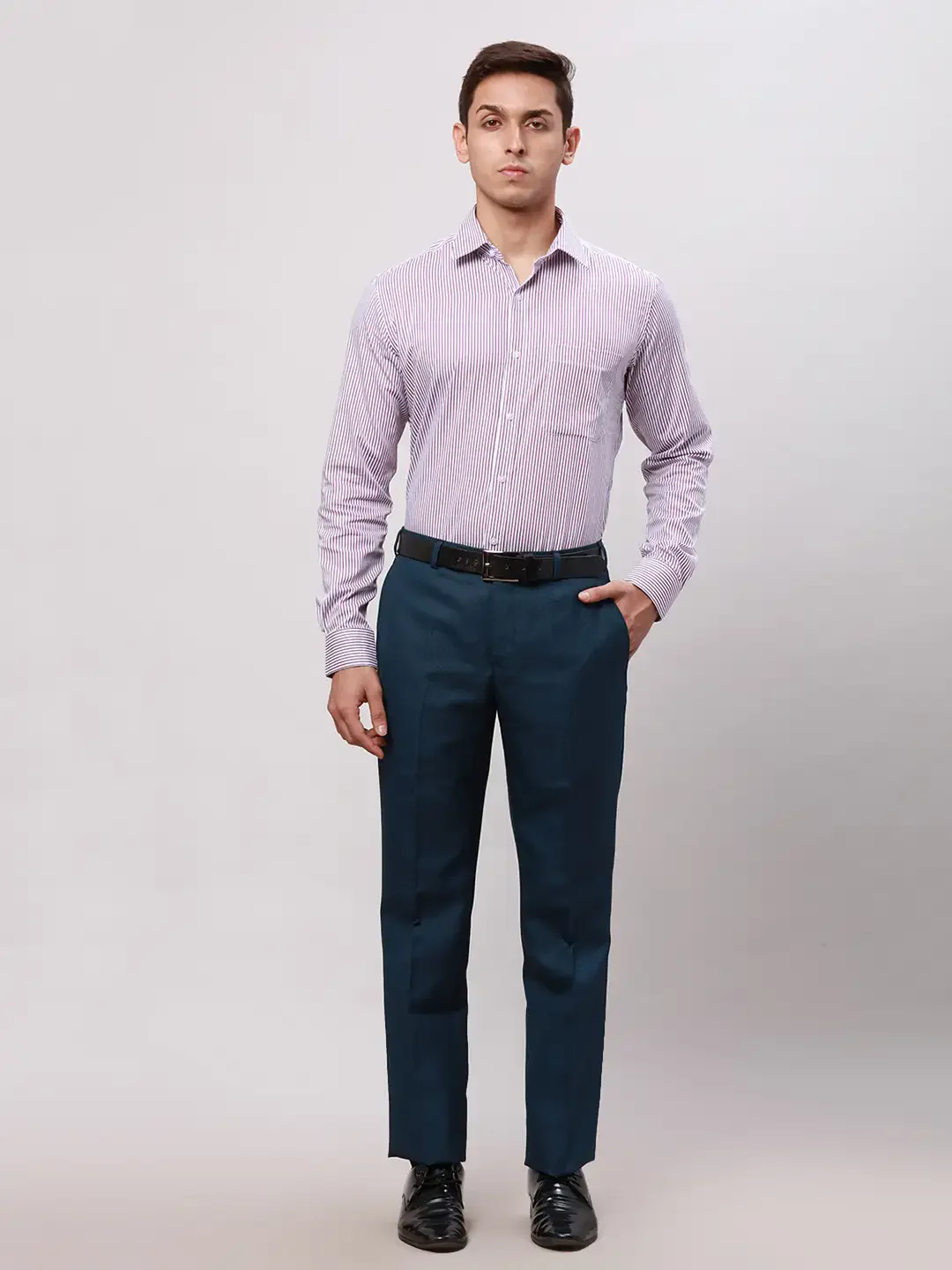 Park Avenue Men Petrol Smart Fit Structure Cotton Trousers - Image 5