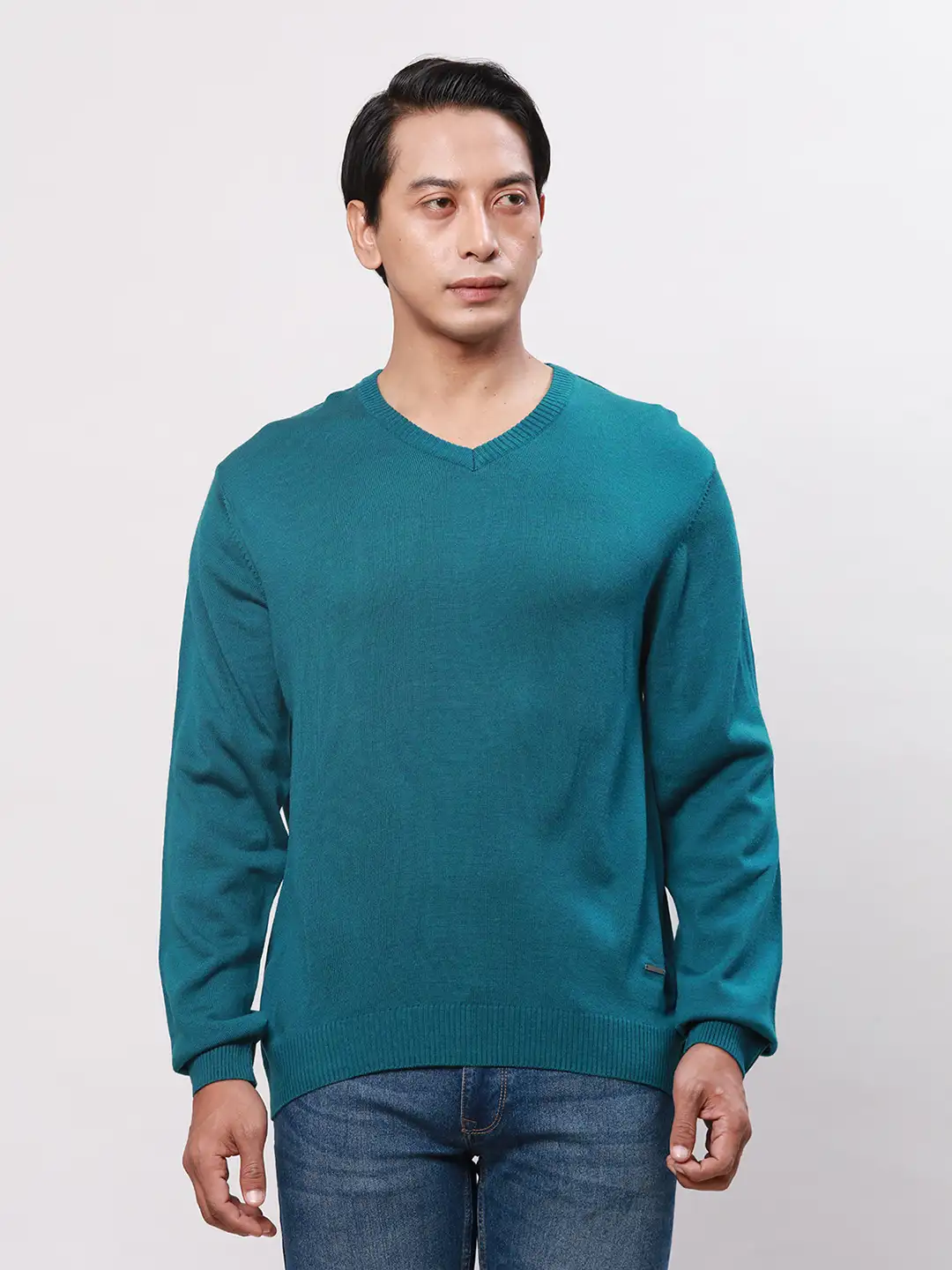 Park Avenue Men Petrol Solid Regular Acrylic Full Sleeve Pullover
